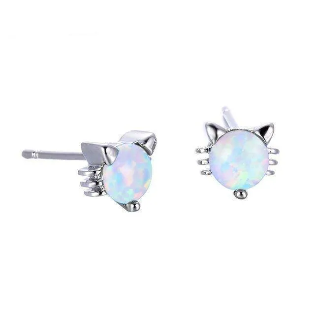 11 Styles, Fire Opal Double Stud Earrings - 925 Sterling Silver Filled