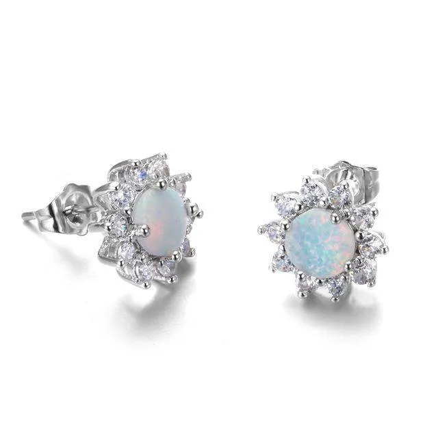 11 Styles, Fire Opal Double Stud Earrings - 925 Sterling Silver Filled