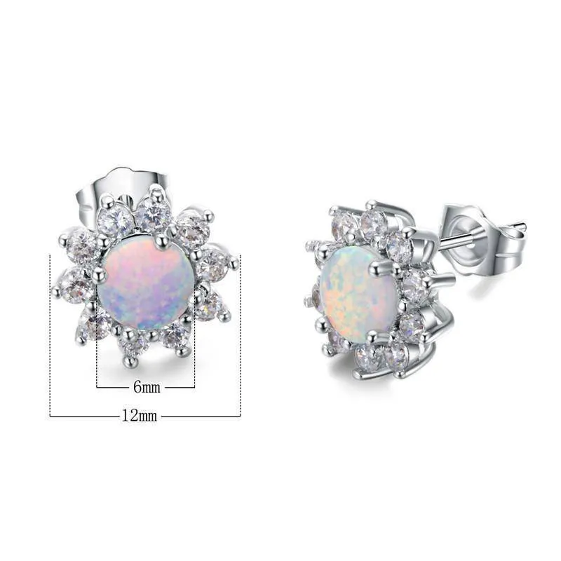 11 Styles, Fire Opal Double Stud Earrings - 925 Sterling Silver Filled