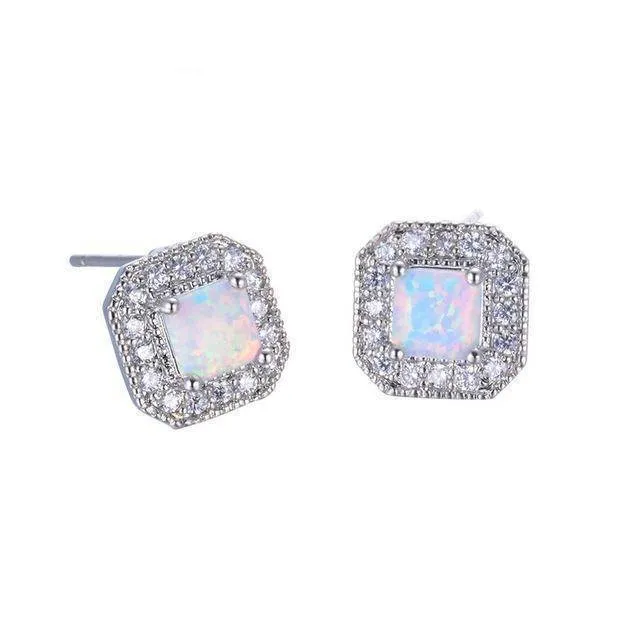 11 Styles, Fire Opal Double Stud Earrings - 925 Sterling Silver Filled