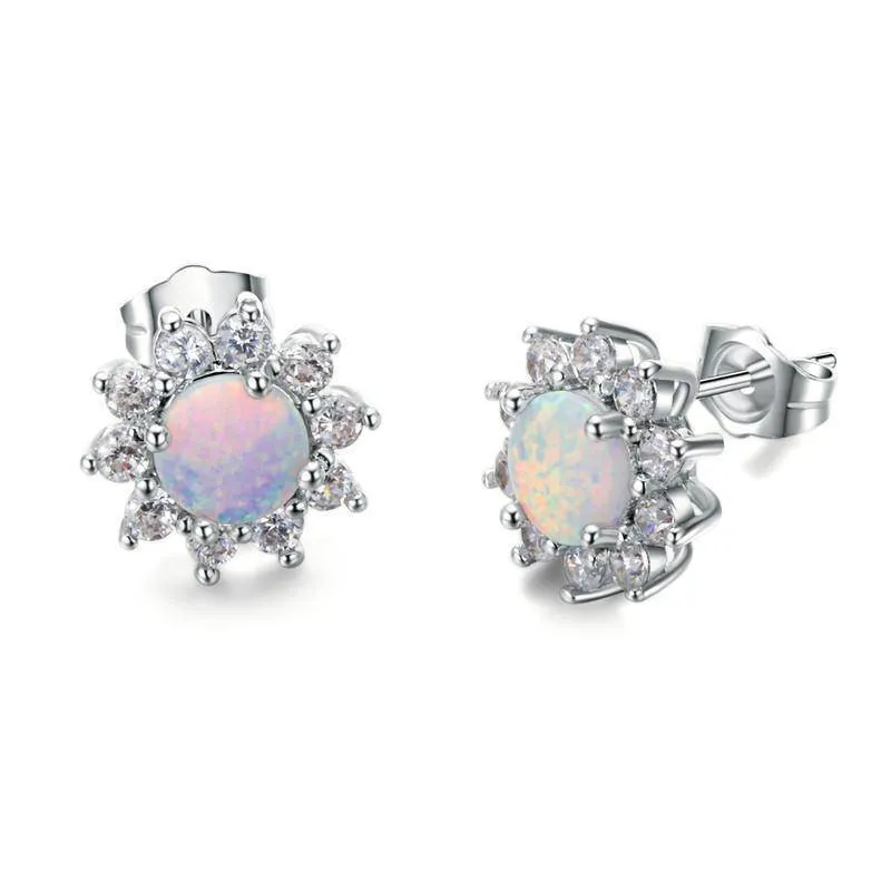 11 Styles, Fire Opal Double Stud Earrings - 925 Sterling Silver Filled