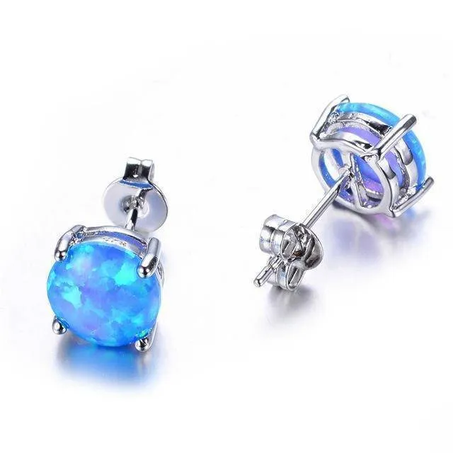 11 Styles, Fire Opal Double Stud Earrings - 925 Sterling Silver Filled