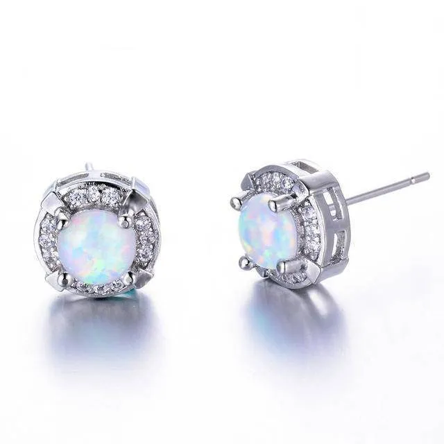 11 Styles, Fire Opal Double Stud Earrings - 925 Sterling Silver Filled