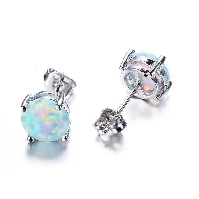 11 Styles, Fire Opal Double Stud Earrings - 925 Sterling Silver Filled