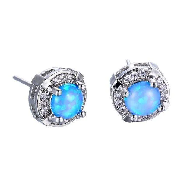 11 Styles, Fire Opal Double Stud Earrings - 925 Sterling Silver Filled