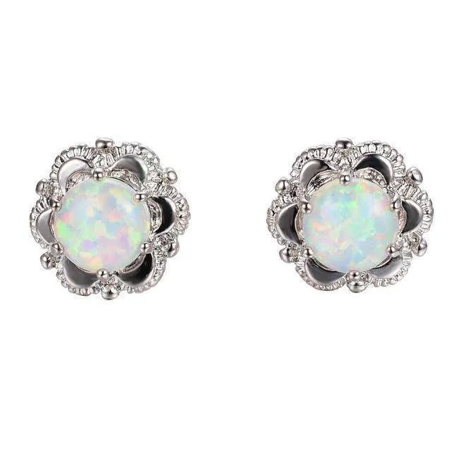 11 Styles, Fire Opal Double Stud Earrings - 925 Sterling Silver Filled