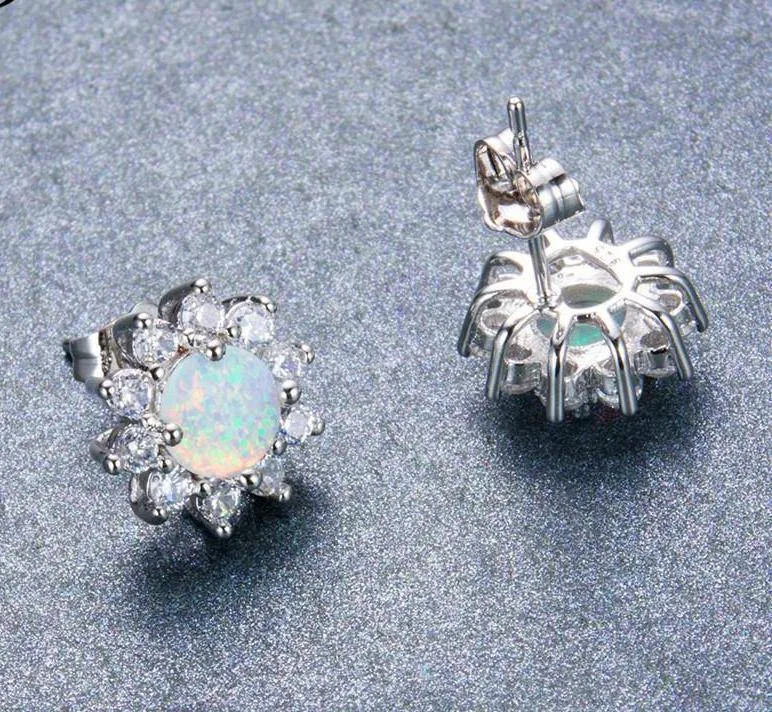 11 Styles, Fire Opal Double Stud Earrings - 925 Sterling Silver Filled