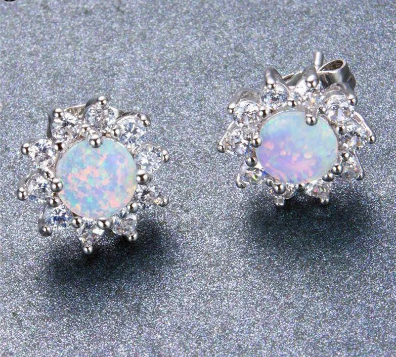 11 Styles, Fire Opal Double Stud Earrings - 925 Sterling Silver Filled