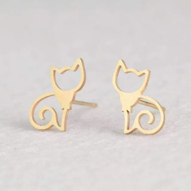 15 Styles, Minimalist Shiny Gold Cute Stud Earrings Stainless Steel