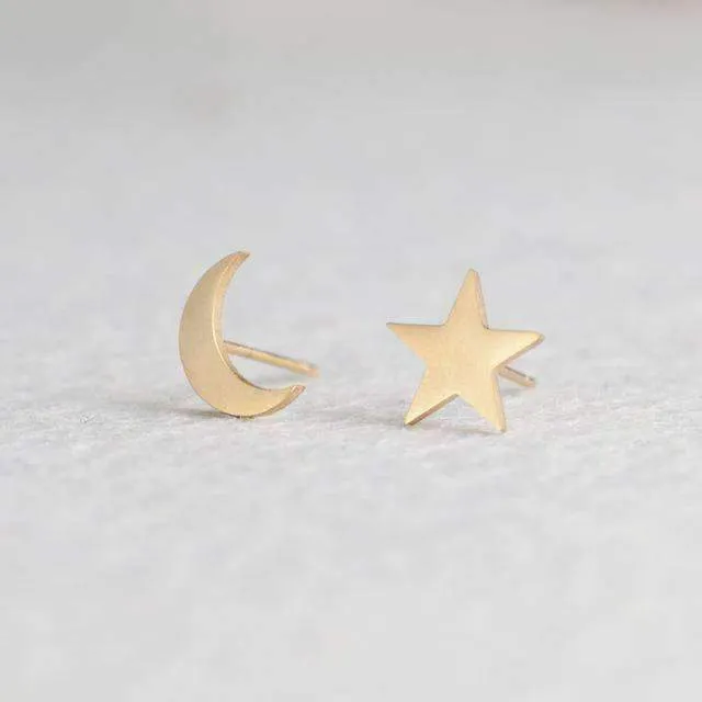 15 Styles, Minimalist Shiny Gold Cute Stud Earrings Stainless Steel