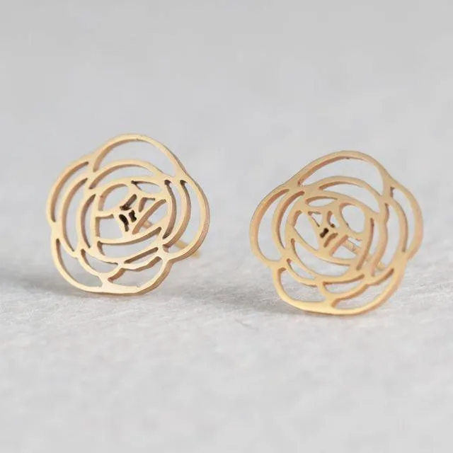 15 Styles, Minimalist Shiny Gold Cute Stud Earrings Stainless Steel