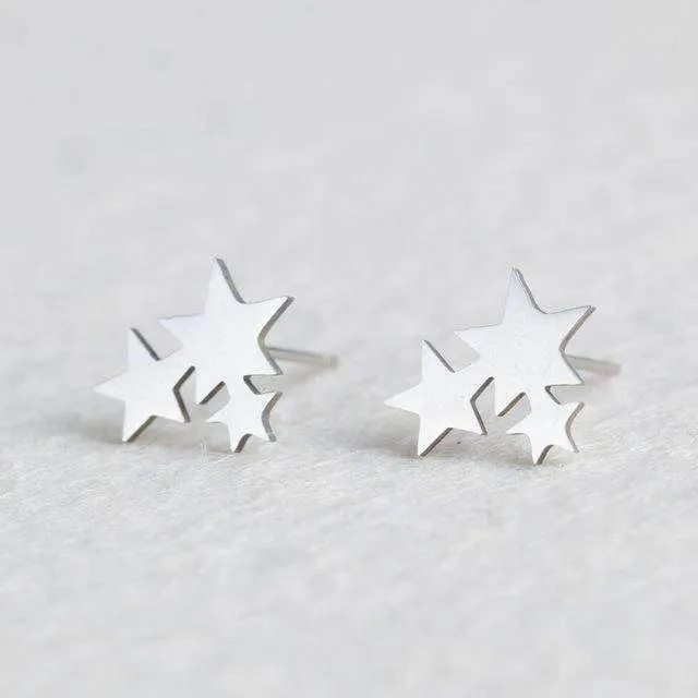 15 Styles, Minimalist Shiny Silver Cute Stud Earrings Stainless Steel