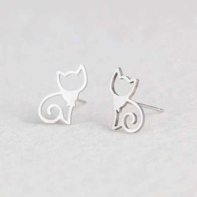 15 Styles, Minimalist Shiny Silver Cute Stud Earrings Stainless Steel