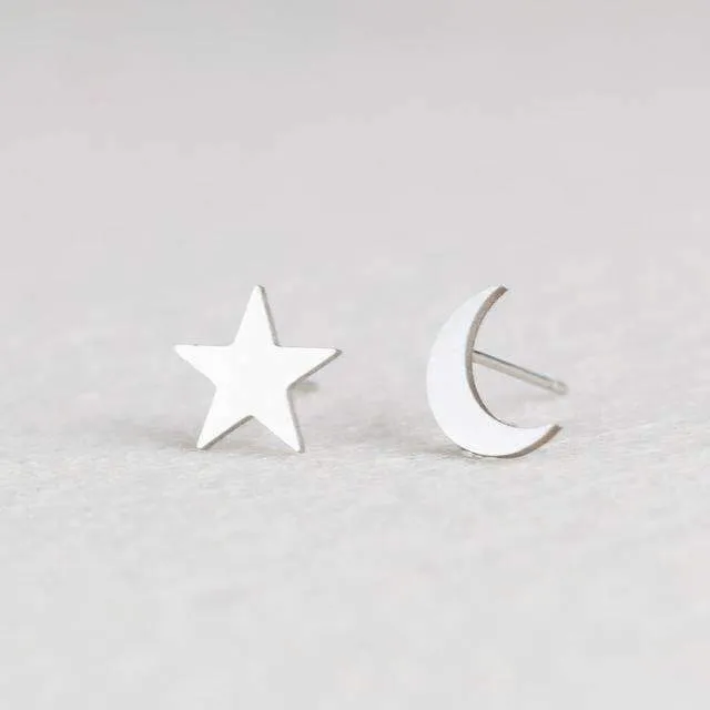 15 Styles, Minimalist Shiny Silver Cute Stud Earrings Stainless Steel