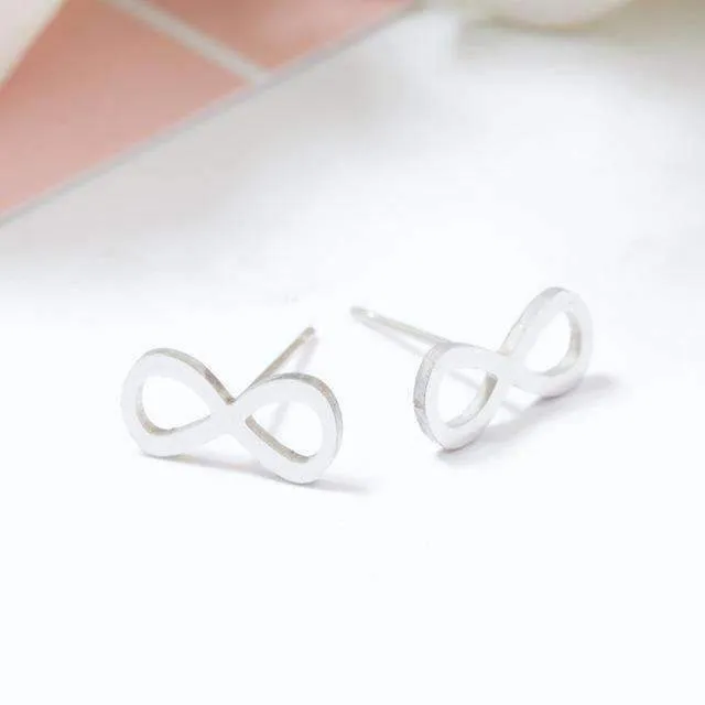 15 Styles, Minimalist Shiny Silver Cute Stud Earrings Stainless Steel