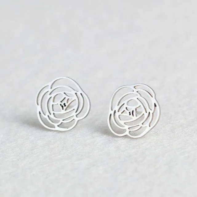 15 Styles, Minimalist Shiny Silver Cute Stud Earrings Stainless Steel