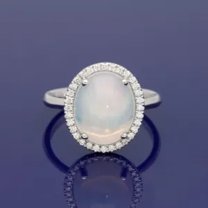 18ct White Gold Large Opal & Diamond Oval Cluster Ring