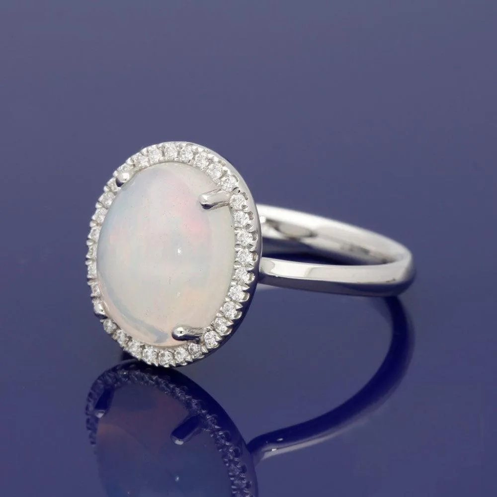 18ct White Gold Large Opal & Diamond Oval Cluster Ring