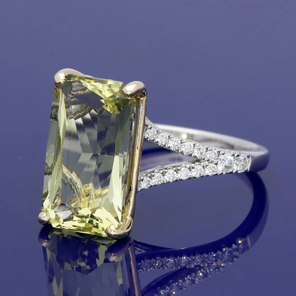 18ct White Gold Yellow Beryl & Diamond Ring