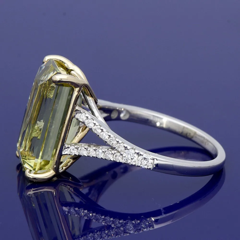 18ct White Gold Yellow Beryl & Diamond Ring