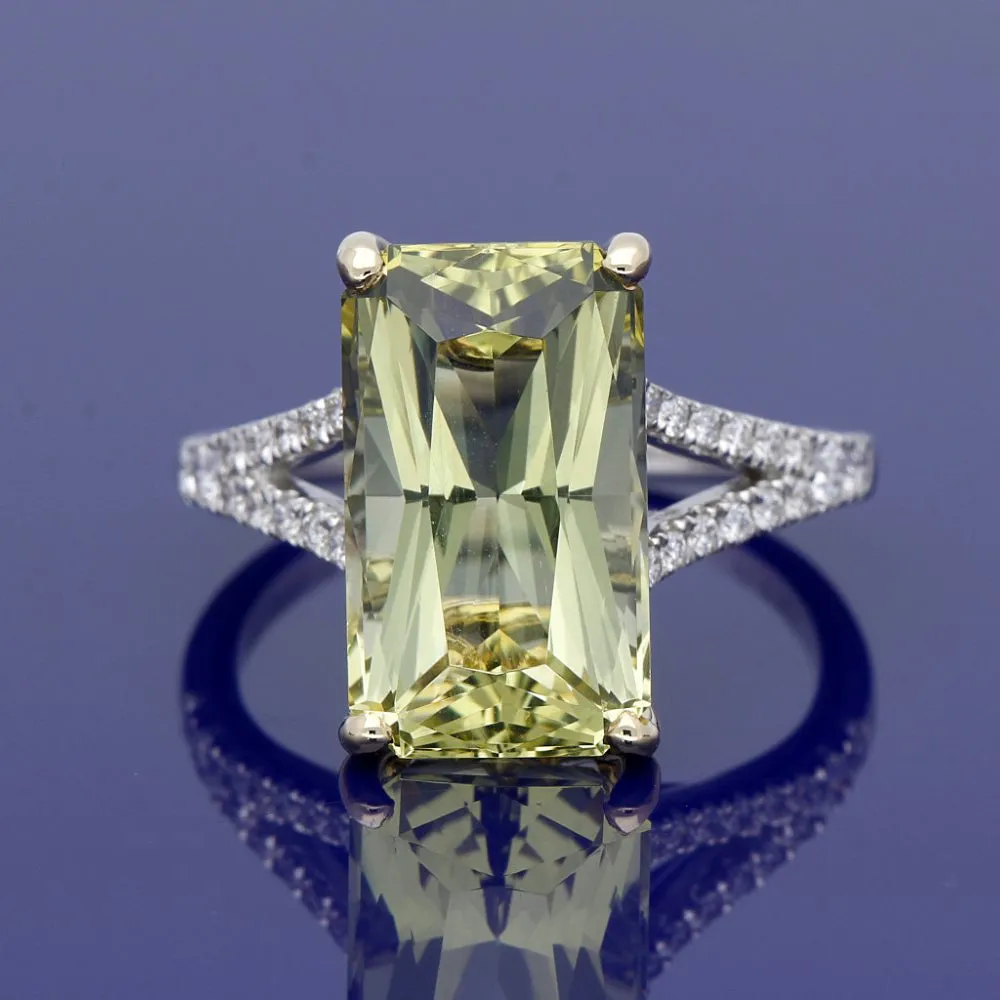 18ct White Gold Yellow Beryl & Diamond Ring