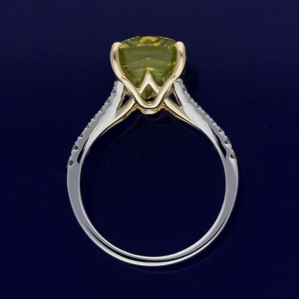 18ct White Gold Yellow Beryl & Diamond Ring