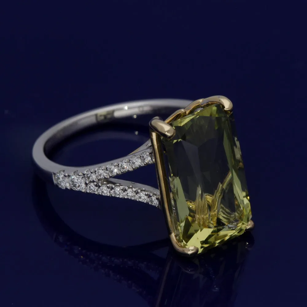 18ct White Gold Yellow Beryl & Diamond Ring