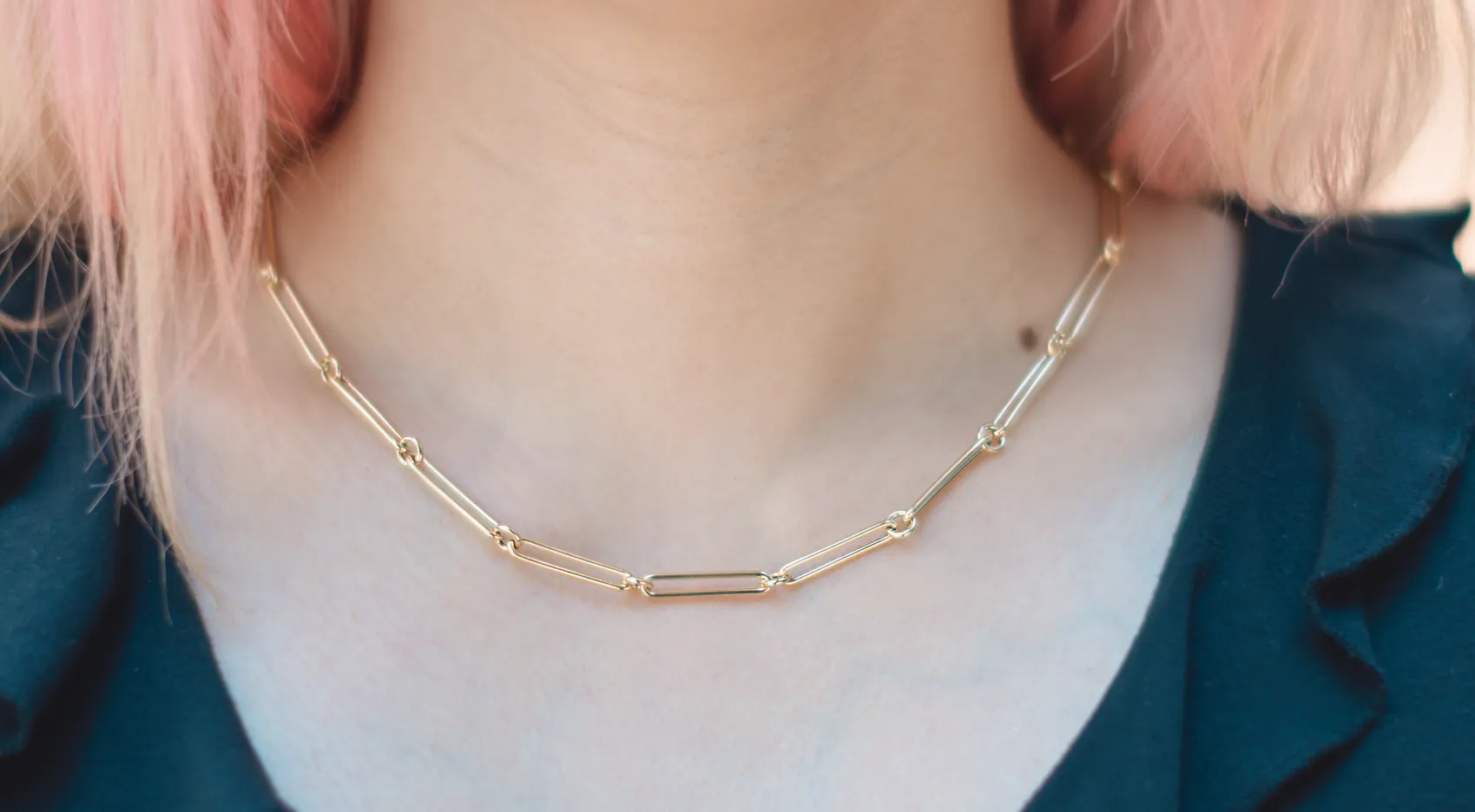 18K Yellow Gold Paperclip Necklace