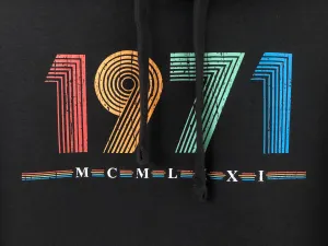 1971 Hoodie, 51st Birthday Gift Hooded Sweatshirt in Retro & Vintage 70s style, MCMLXXI Fiftieth Bday Hoody Sweat Shirt Top For Men or Women