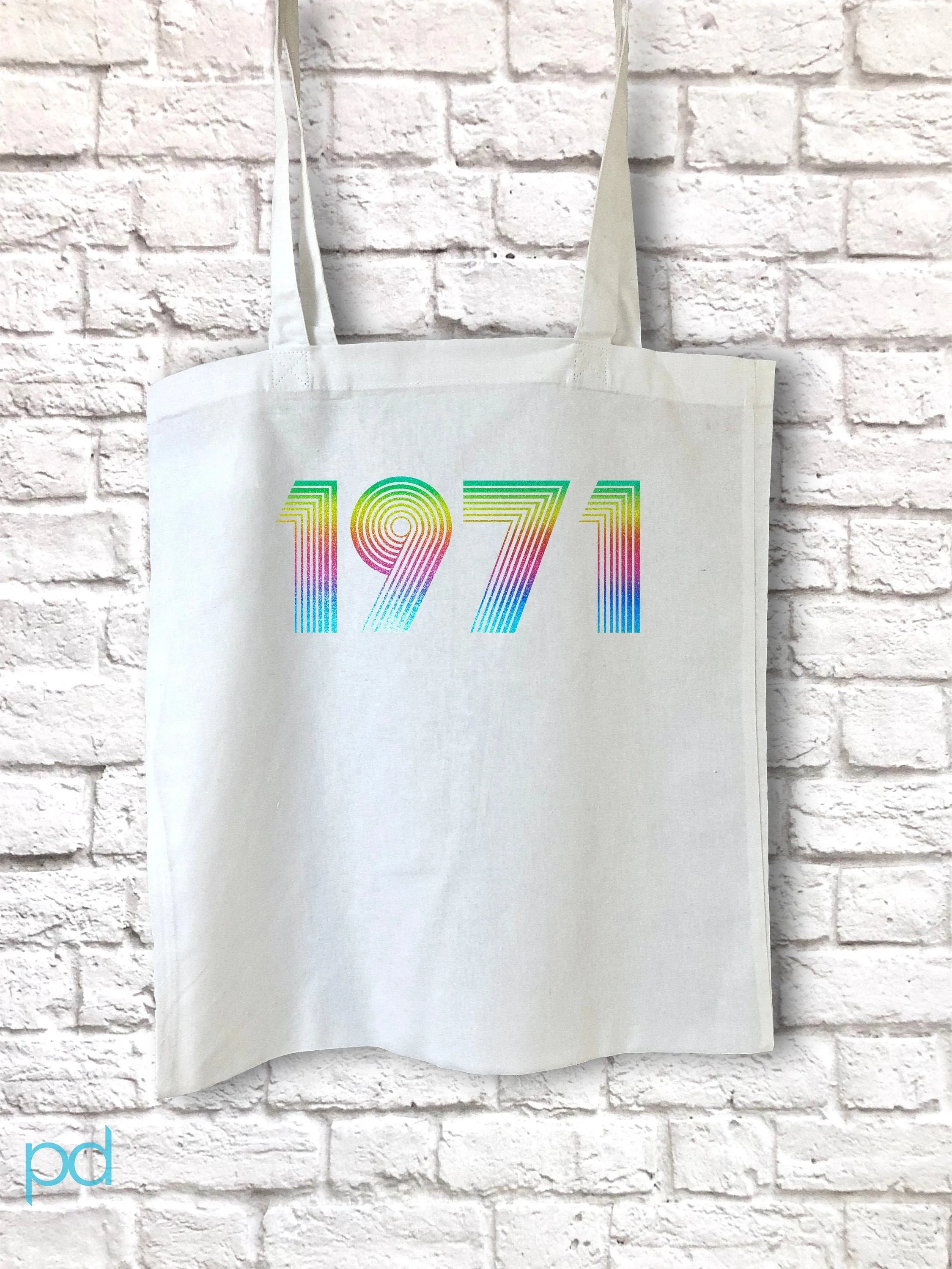 1971 Tote Bag Funky Effect Vinyl HTV, 51st Birthday Gift Shopping Carrier in Retro & Vintage 70s style, Fiftieth Unisex Tote Bag