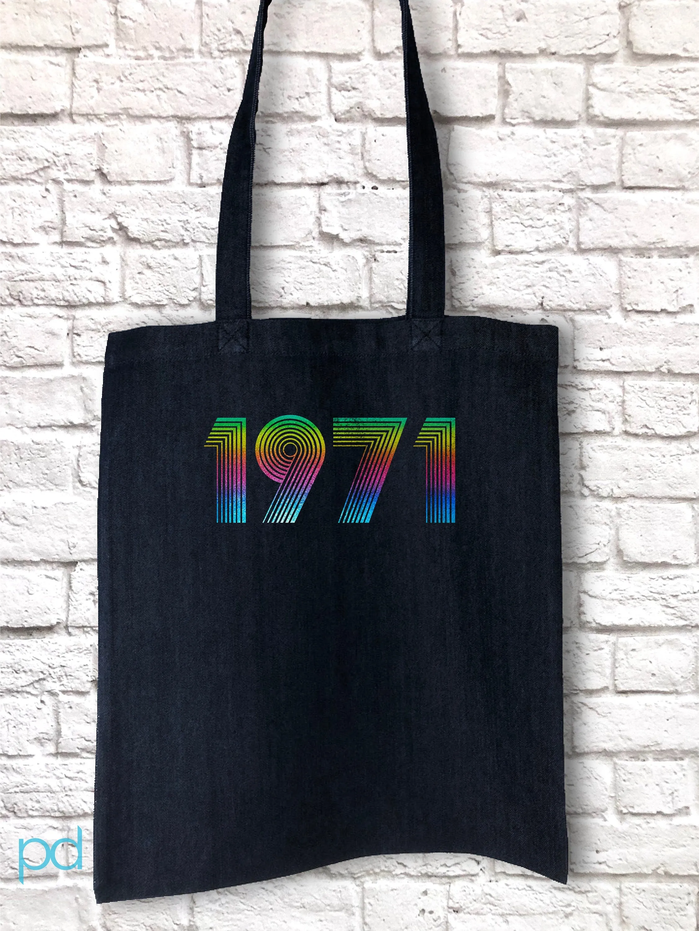 1971 Tote Bag Funky Effect Vinyl HTV, 51st Birthday Gift Shopping Carrier in Retro & Vintage 70s style, Fiftieth Unisex Tote Bag