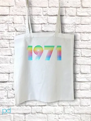 1971 Tote Bag Funky Effect Vinyl HTV, 51st Birthday Gift Shopping Carrier in Retro & Vintage 70s style, Fiftieth Unisex Tote Bag