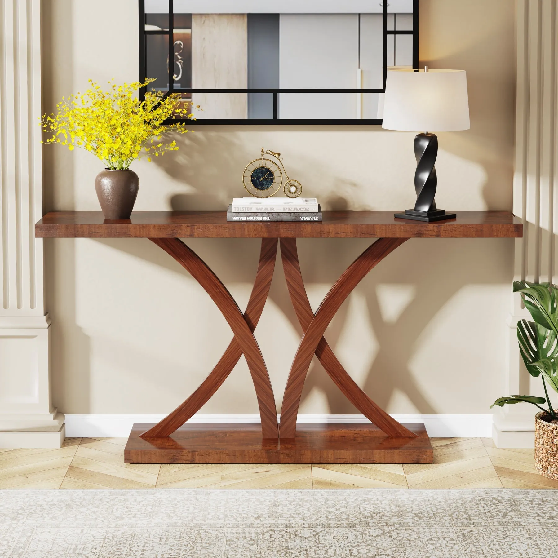 63" Farmhouse Console Table, Industrial Wood Sofa Entryway Table