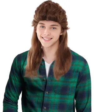 80's Mullet Wig | Honey Brown Retro Wig | Premium Breathable Capless Cap