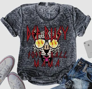 Acid Washed Def Busy Softball Mama Red Letters Tee/ Super Cute Dyed Tees - Unisex Sized/ Softball Life