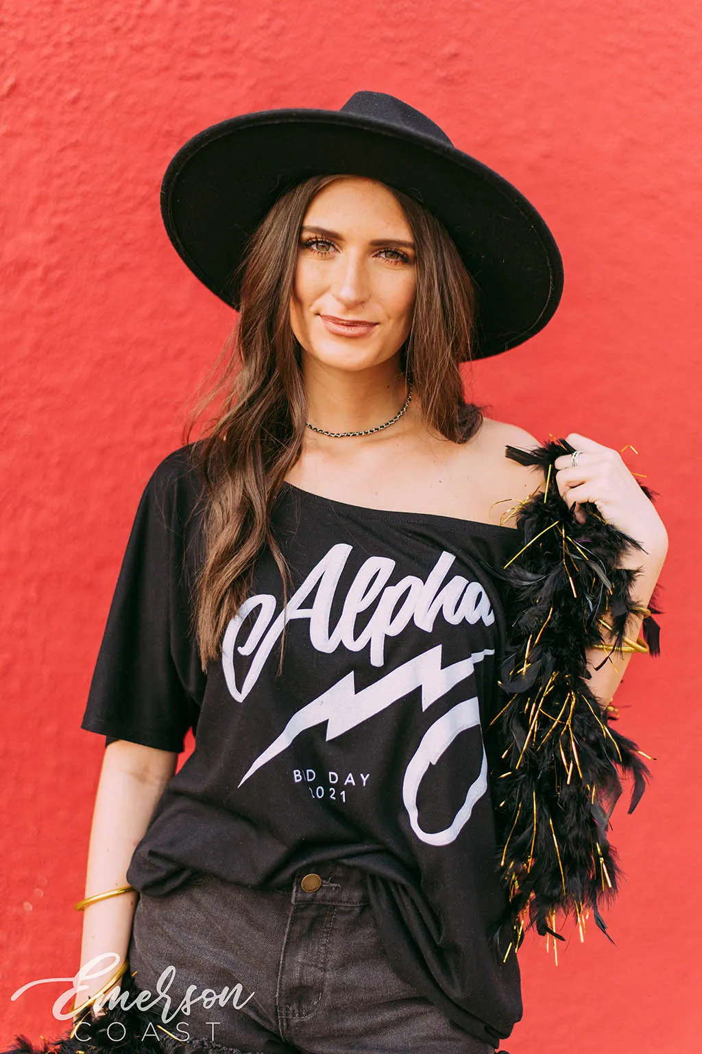 Alpha O Black Bid Day Slouchy Tee