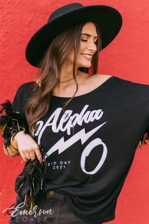 Alpha O Black Bid Day Slouchy Tee