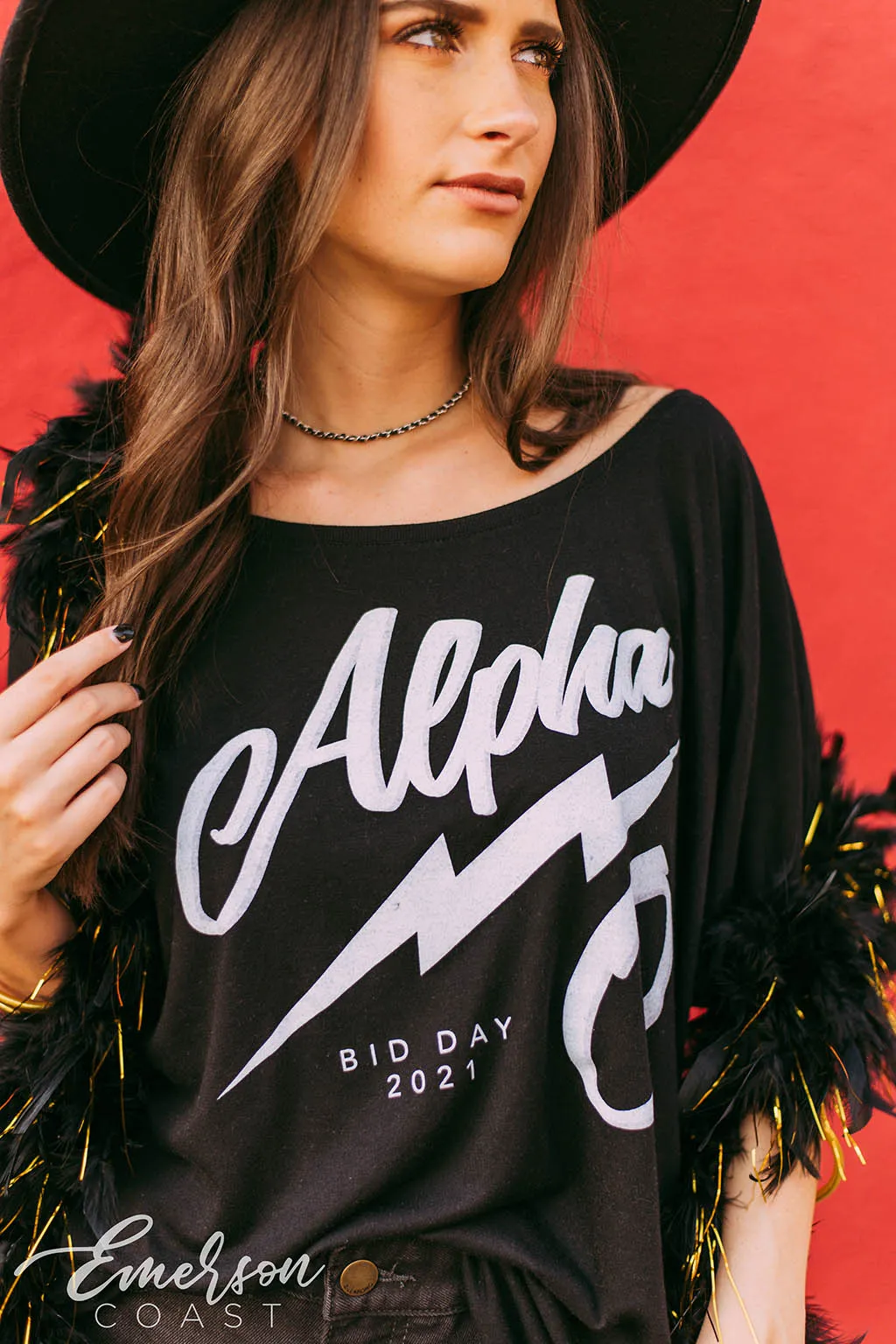 Alpha O Black Bid Day Slouchy Tee