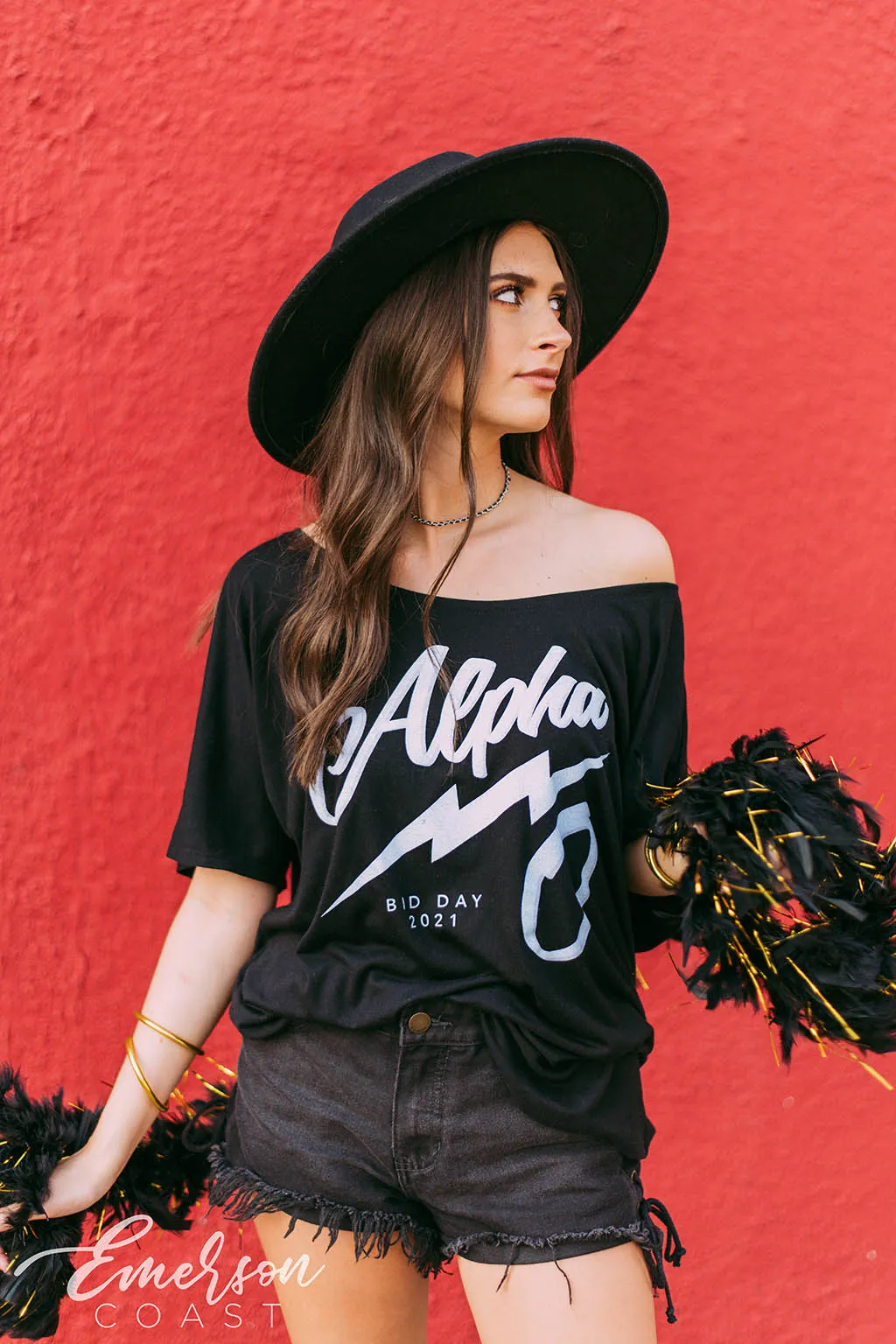 Alpha O Black Bid Day Slouchy Tee