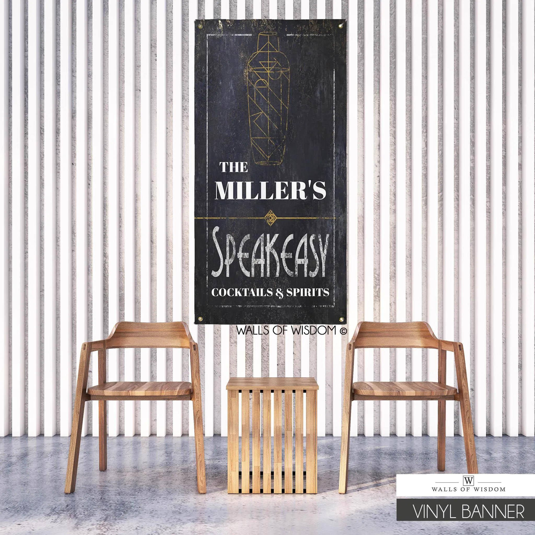 Art Deco Personalized Speakeasy Outdoor Decor Vinyl Sign - Pool and Patio Backyard Decor Cocktail Lounge Wall Art