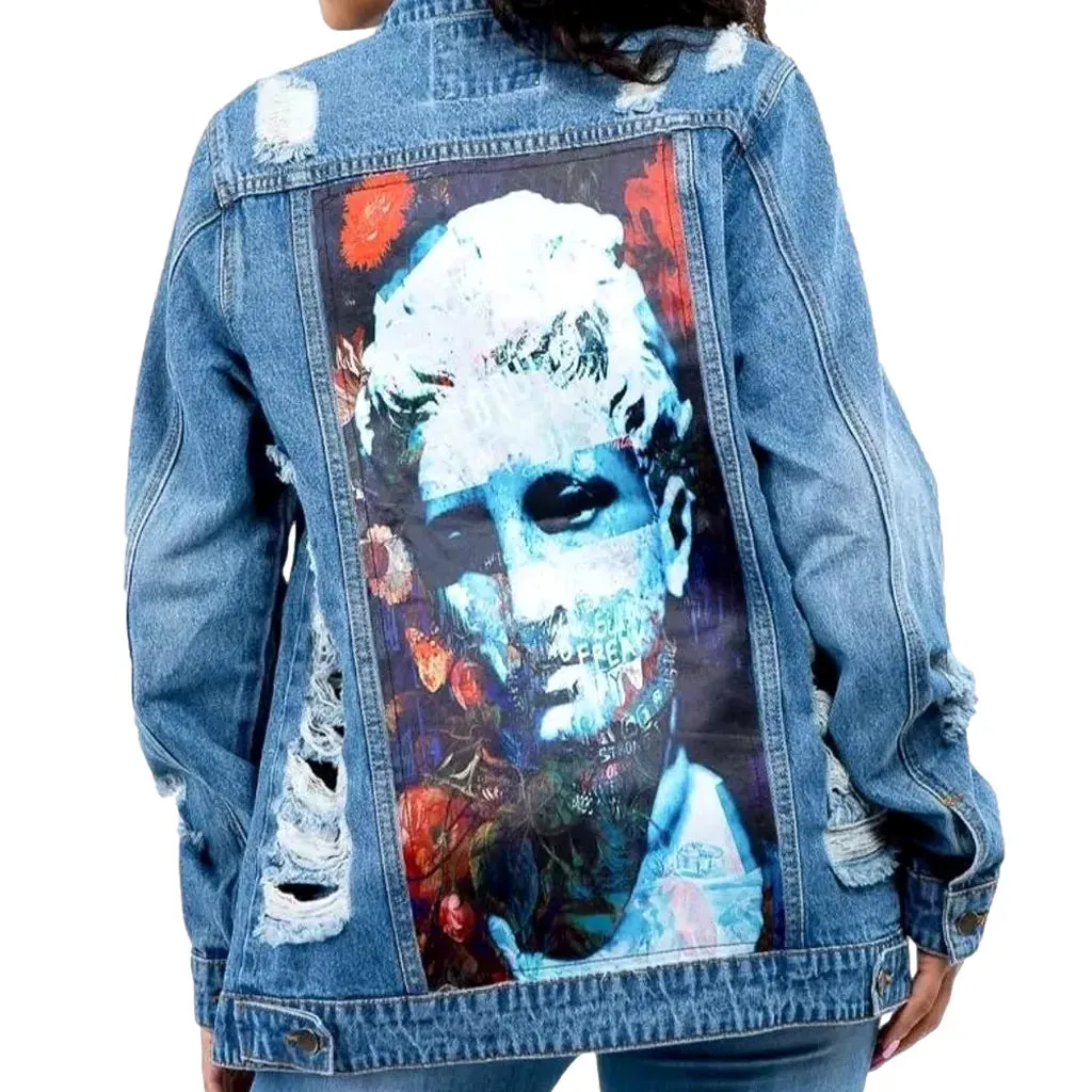 Artistic boho inspired women's denim jacket