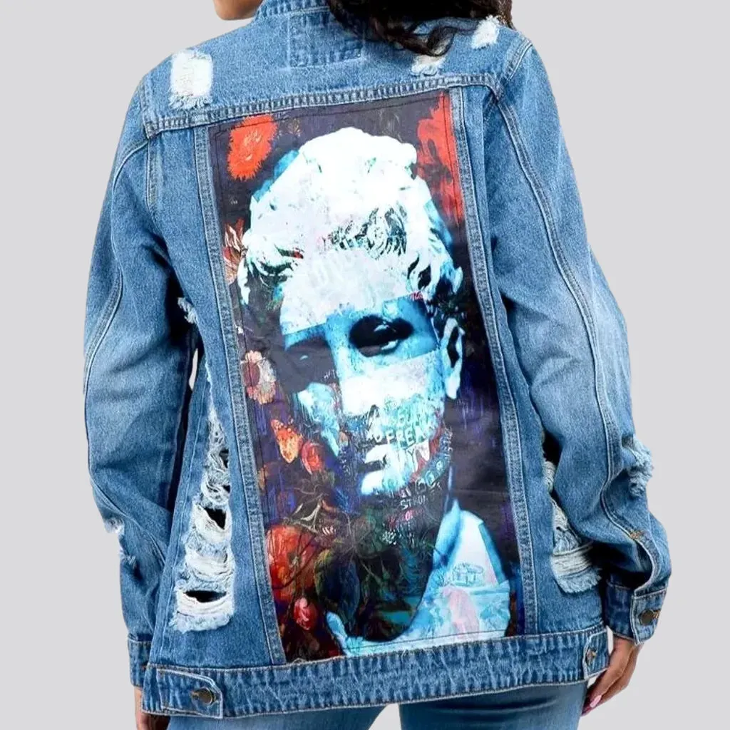 Artistic boho inspired women's denim jacket