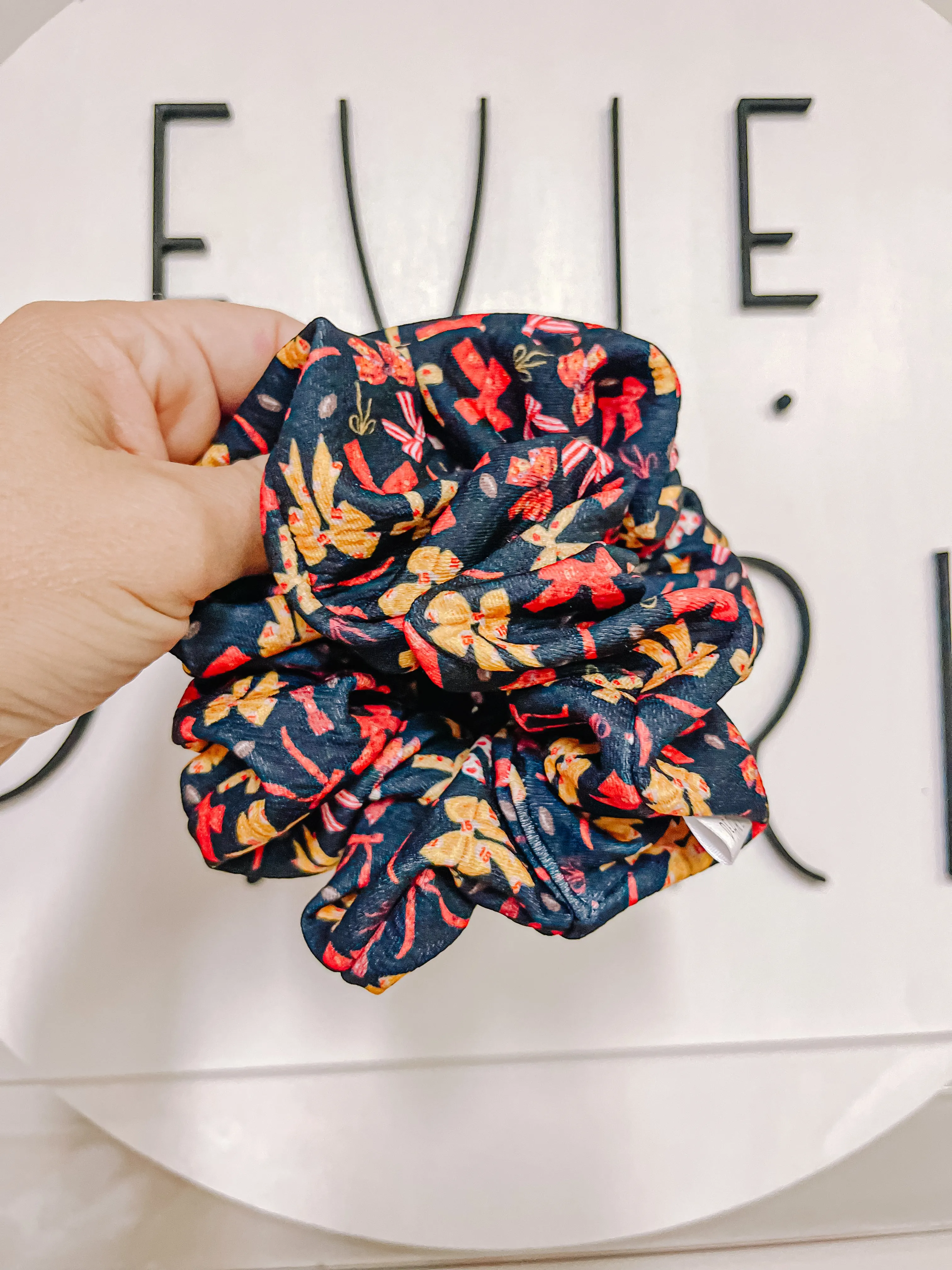 Black Red Gold Bows Scrunchy