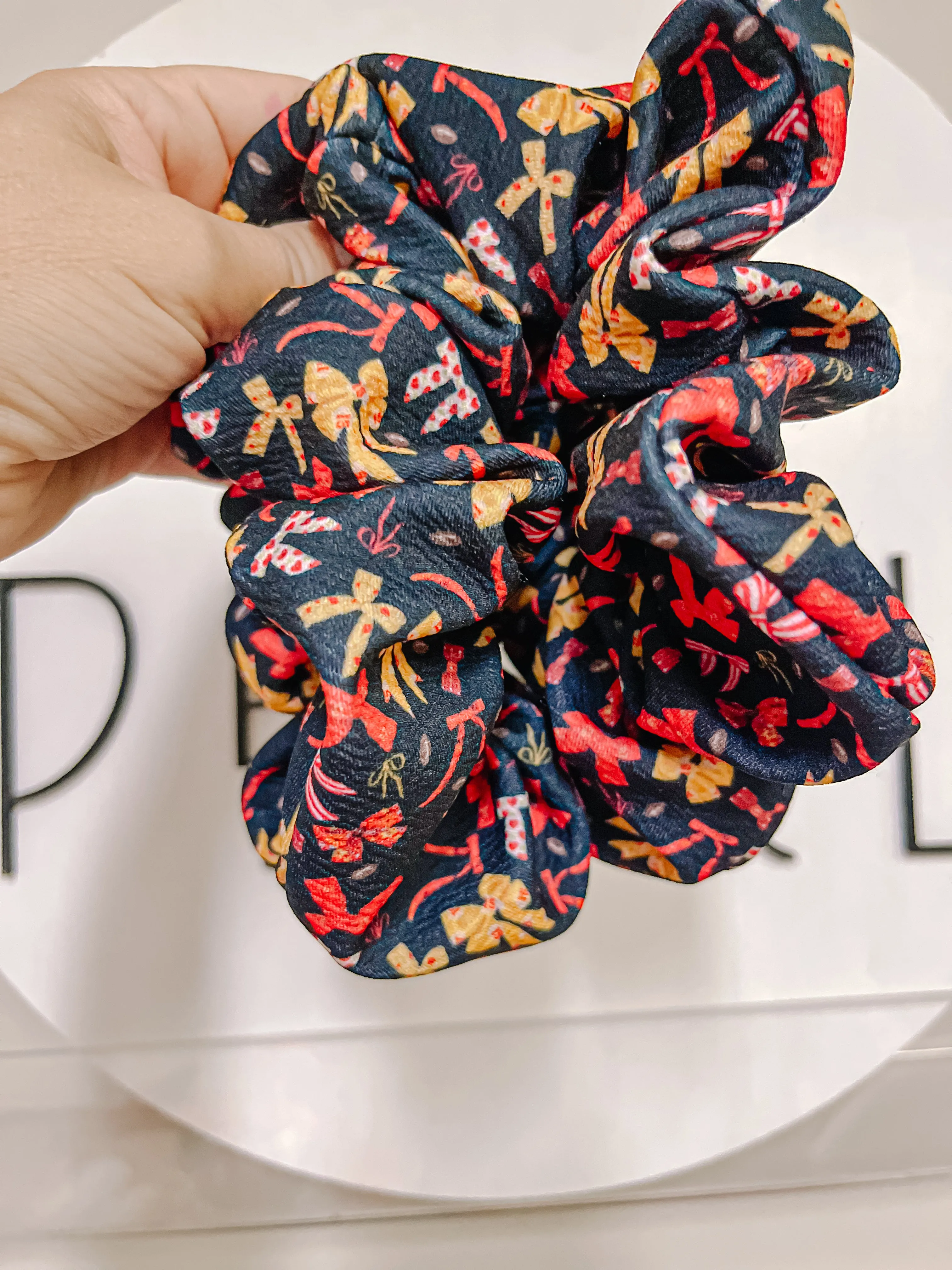 Black Red Gold Bows Scrunchy