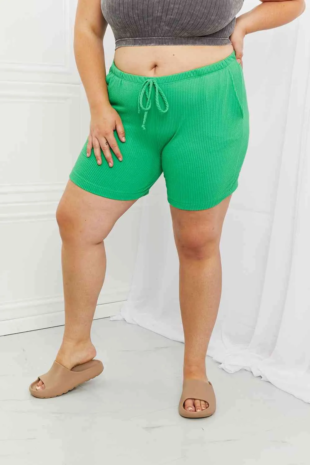 Blumin Apparel Too Good Full Size Ribbed Shorts in Green