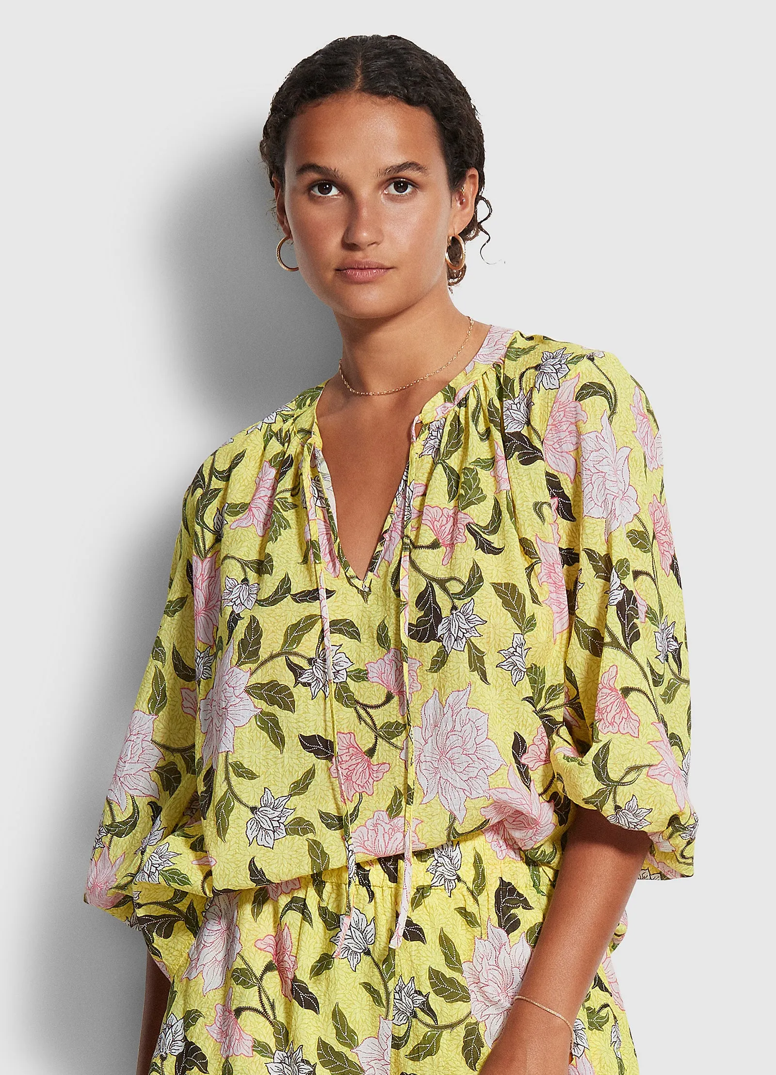 Boheme Floral Peasant Top - Lime Light