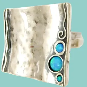 Boho Chic Beauty: Sterling Silver Hippie Ring with Blue Opal Stones