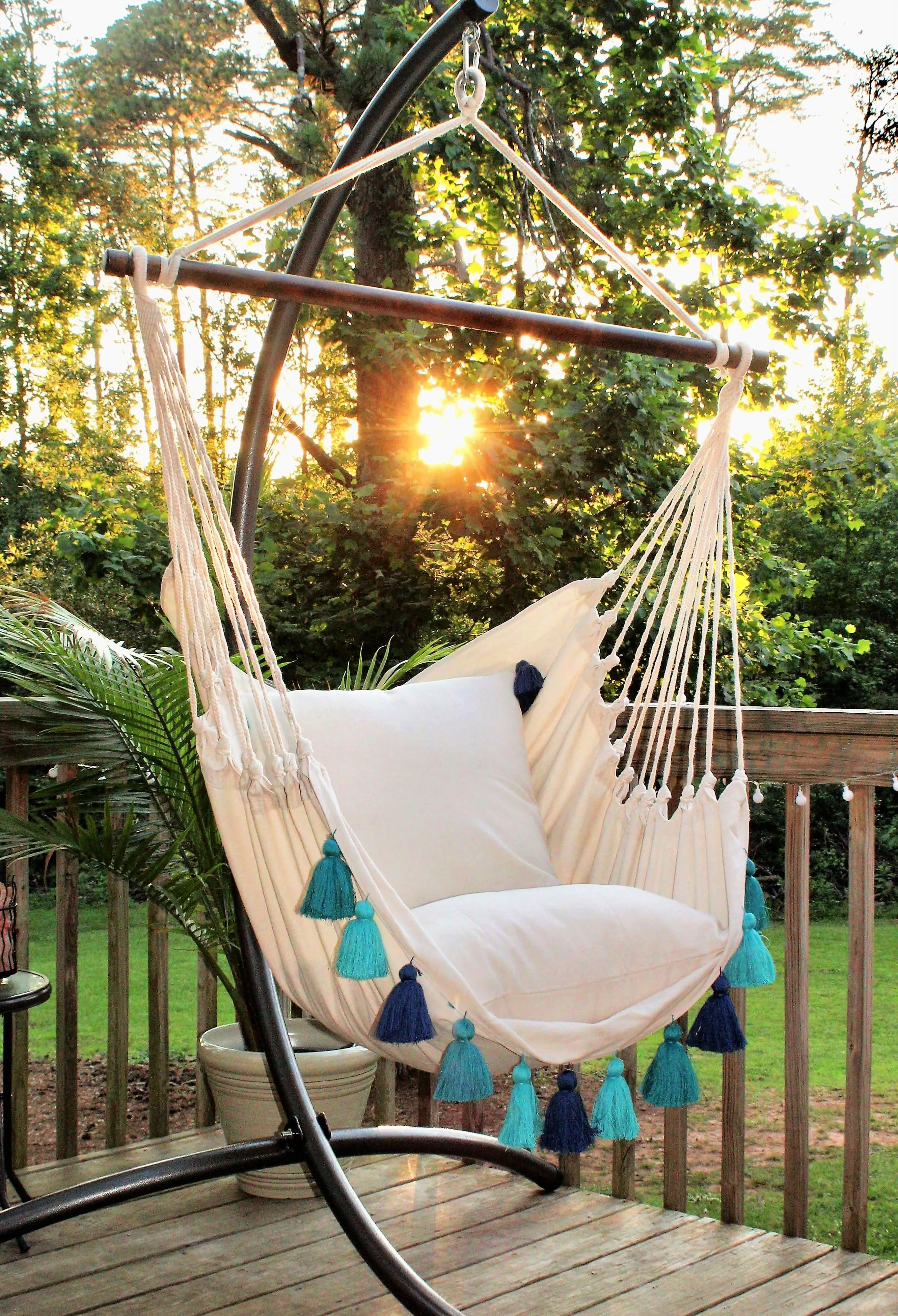 Boho Hammock Chair Swing with Tassels | LILY BLUE