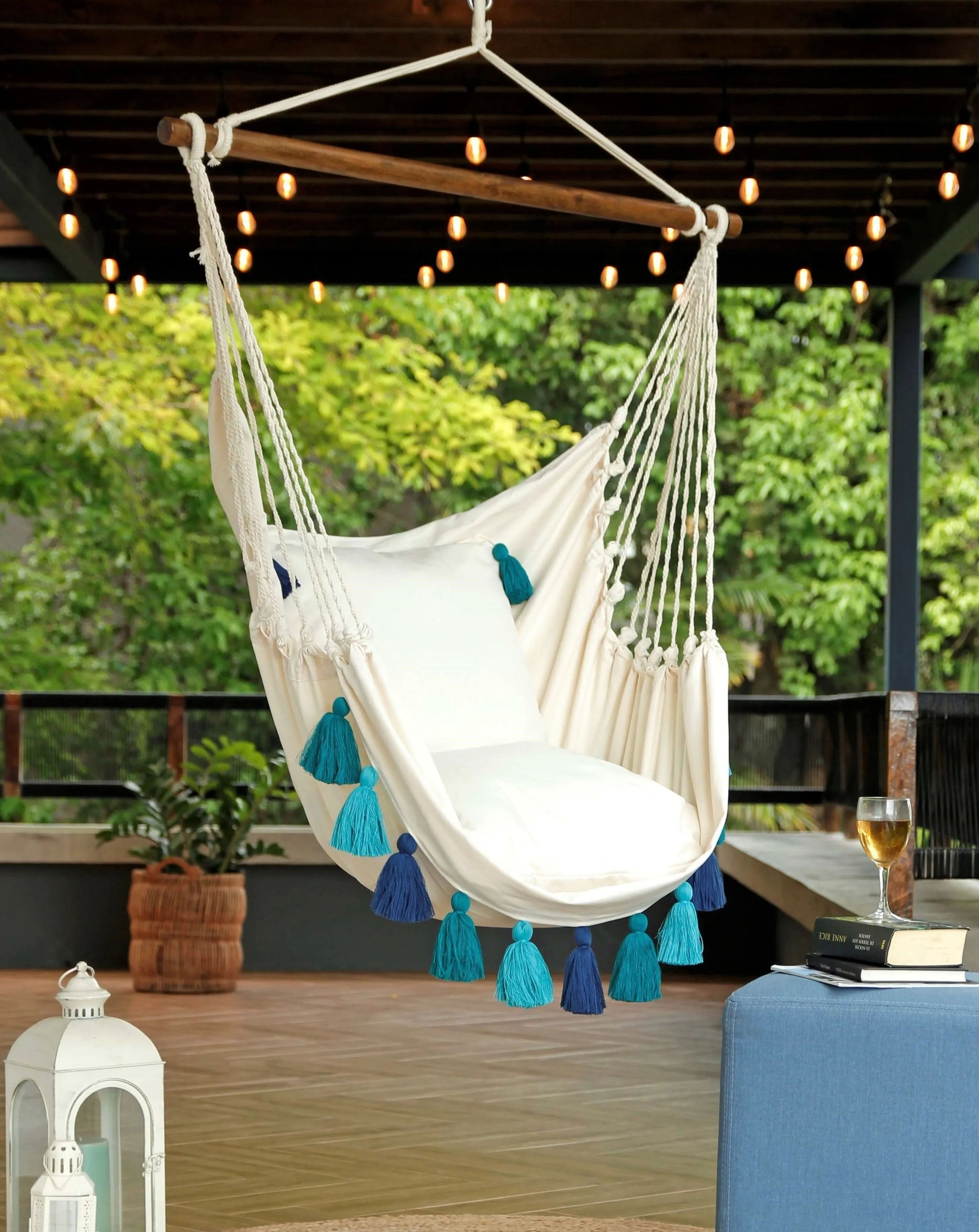 Boho Hammock Chair Swing with Tassels | LILY BLUE