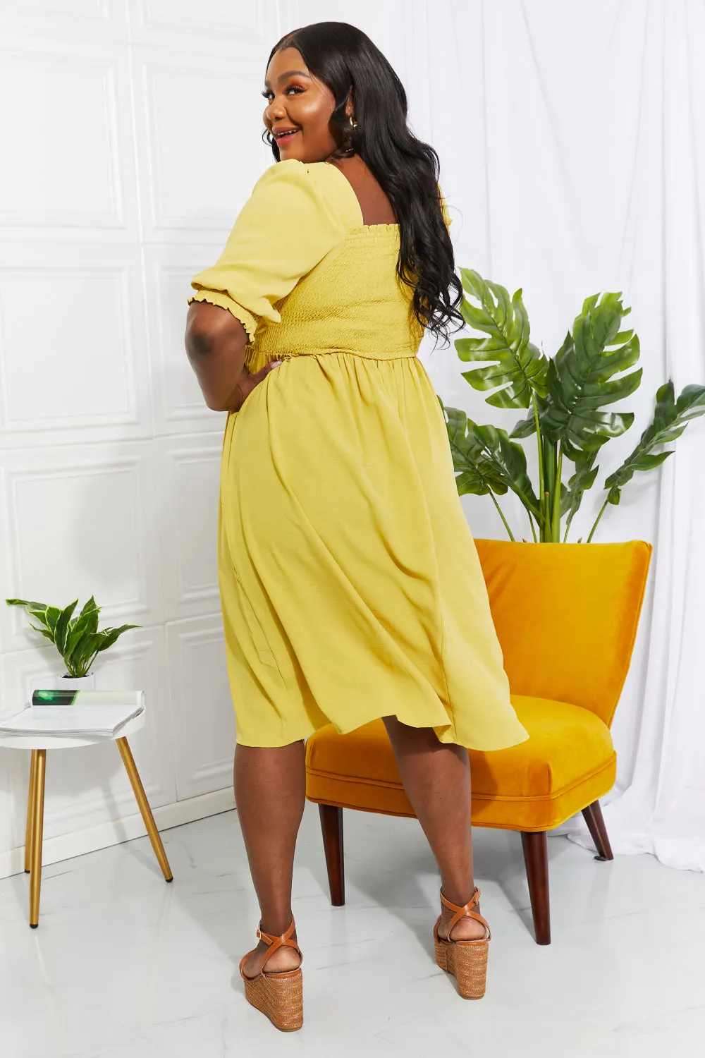 Bright Yellow Square Neck Midi Dress By ODDI